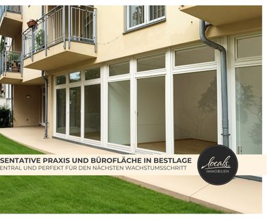 Lichtdurchflutetes Erdgeschoss mit Garten, Terrassen, 2 Zugängen, 9 Räumen, 3 PKW-Plätze in Bestlage