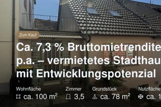 Neu im Angebot: Ca. 7,3 % Bruttomietrendite p.a. – vermietetes Stadthaus mit Entwicklungspotenzial