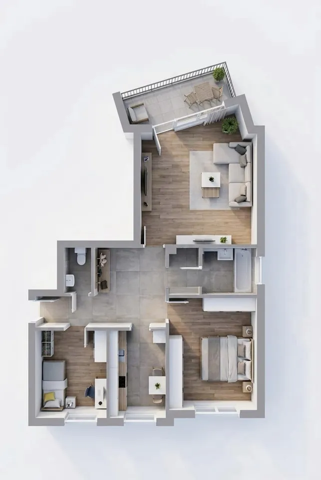 Grundriss mit Mustermöblierung