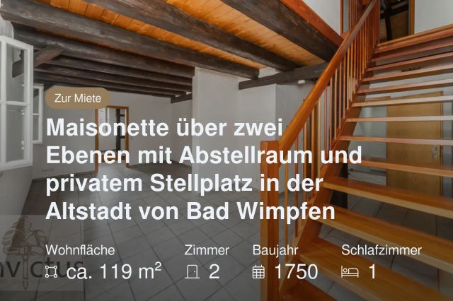 Neu im Angebot: Maisonette über zwei Ebenen mit Abstellraum und privatem Stellplatz in der Altstadt von Bad Wimpfen