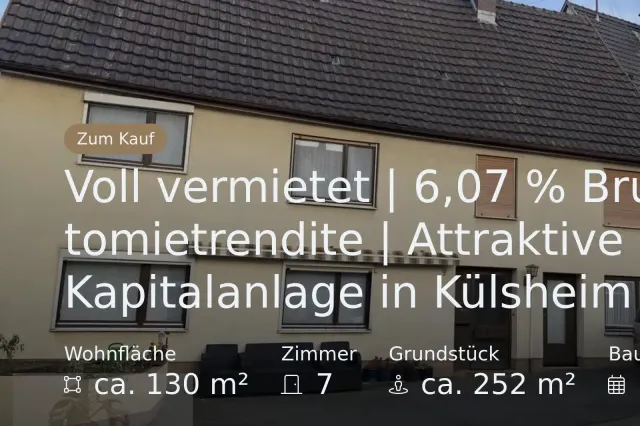 Neu im Angebot: Voll vermietet | 6,07 % Bruttomietrendite | Attraktive Kapitalanlage in Külsheim