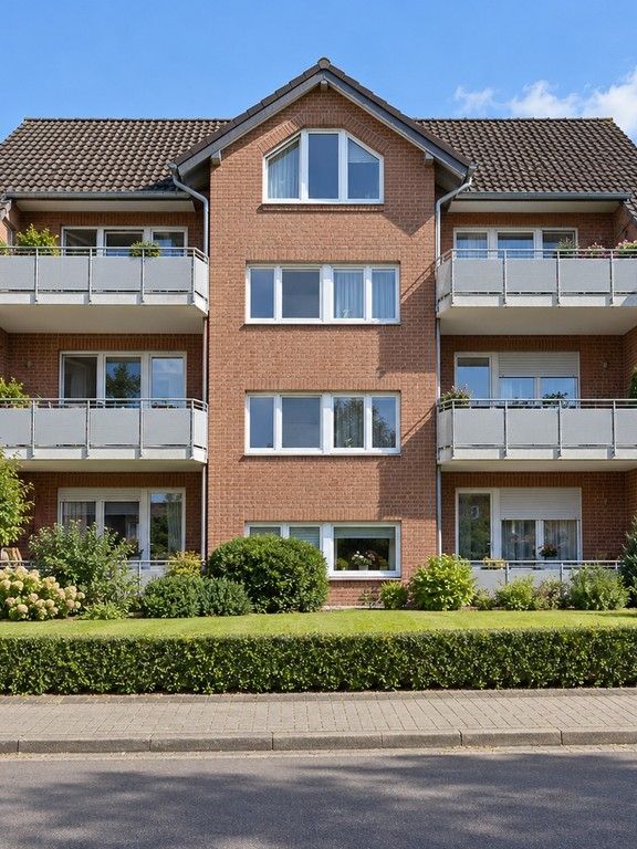 Mehrfamilienhaus mit Klinkerfassade im Hochformat (KI-Visualisierung)