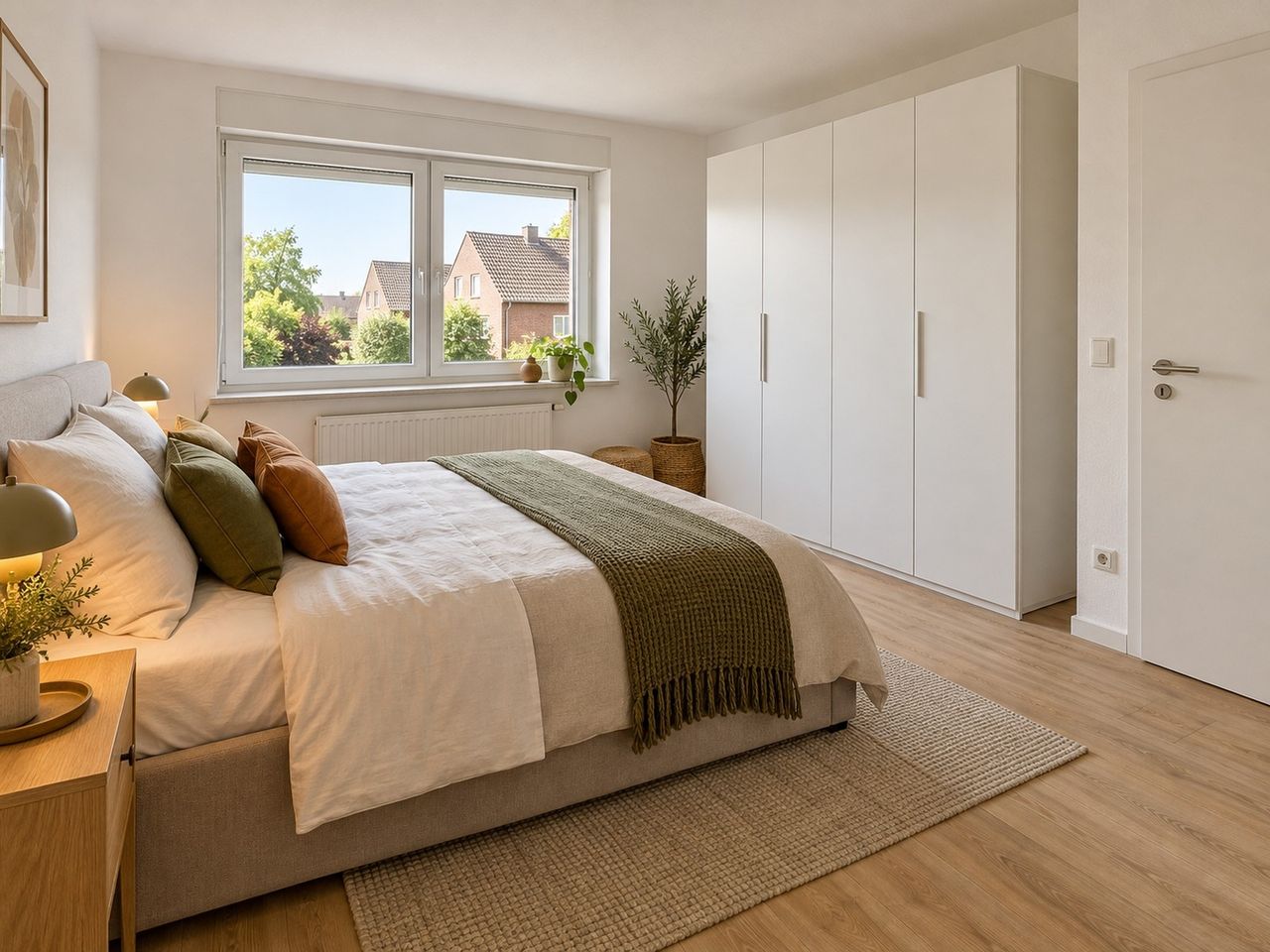 Schlafzimmer mit Kleiderschrank (KI-Visualisierung)