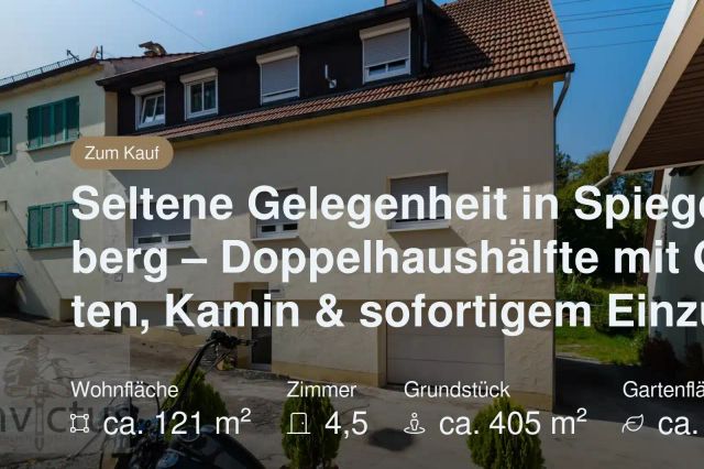 Neu im Angebot: Seltene Gelegenheit in Spiegelberg – Doppelhaushälfte mit Garten, Kamin & sofortigem Einzug