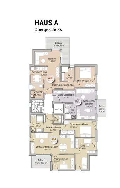 Grundriss 1. OG Haus A