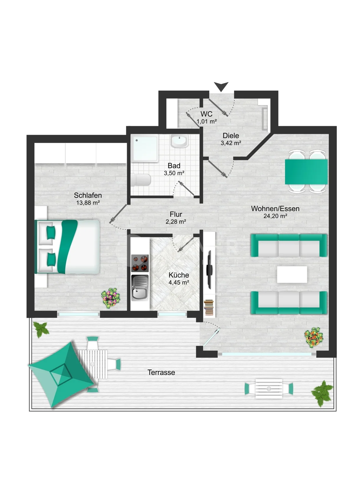2-Zimmer-Wohnung mit Balkon & Tiefgaragenstellplatz in der Gartenstraße in Lüneburg