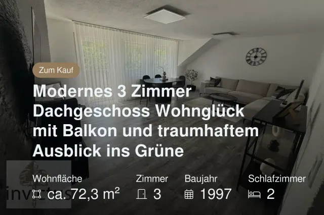 Neu im Angebot: Modernes 3 Zimmer Dachgeschoss Wohnglück mit Balkon und traumhaftem Ausblick ins Grüne