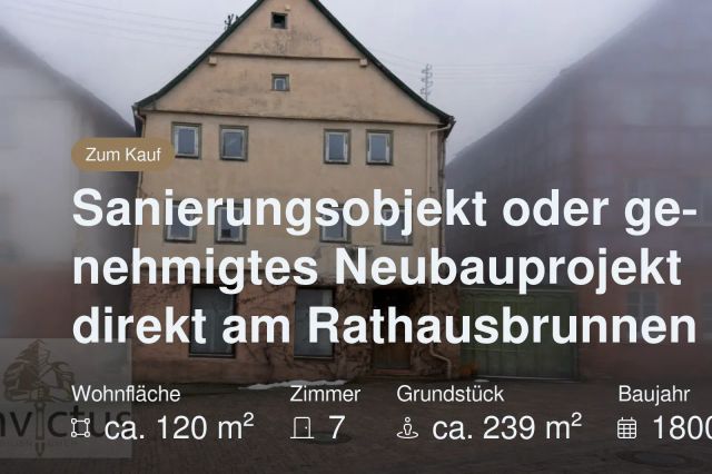 Neu im Angebot: Sanierungsobjekt oder genehmigtes Neubauprojekt direkt am Rathausbrunnen