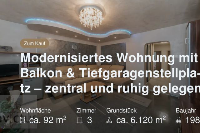 Nicht mehr verfügbar: Modernisiertes Wohnung mit Balkon & Tiefgaragenstellplatz – zentral und ruhig gelegen