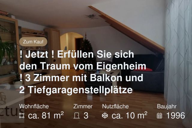 Nicht mehr verfügbar: ! Jetzt ! Erfüllen Sie sich den Traum vom Eigenheim ! 3 Zimmer mit Balkon und 2 Tiefgaragenstellplätze
