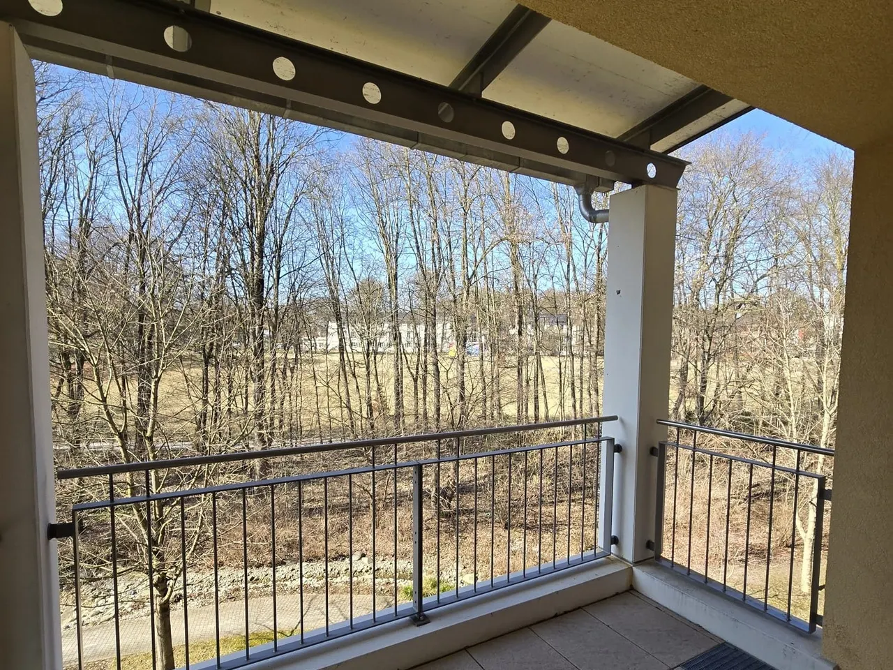 Großzügiger Balkon mit Blick in den Park