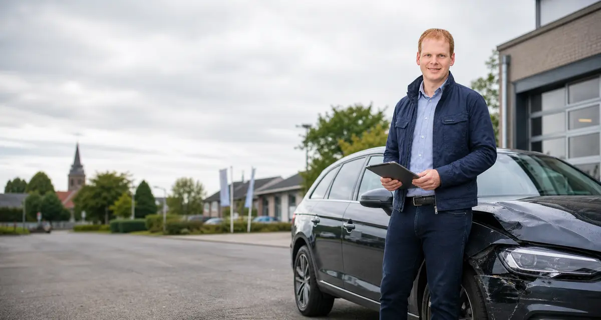 paessens-kevelaer-hero-johannes-paessens Johannes Paeßens als Kfz-Gutachter in Kevelaer vor einem beschädigten Fahrzeug