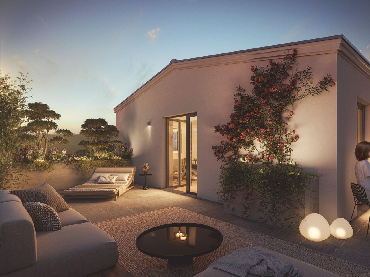 Terrassenansicht bei Nacht