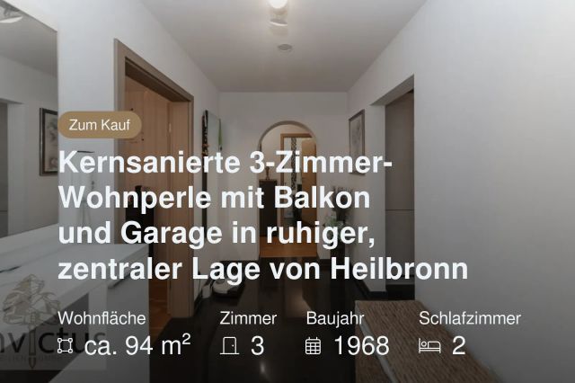Nicht mehr verfügbar: Kernsanierte 3-Zimmer-Wohnperle mit Balkon und Garage in ruhiger, zentraler Lage von Heilbronn