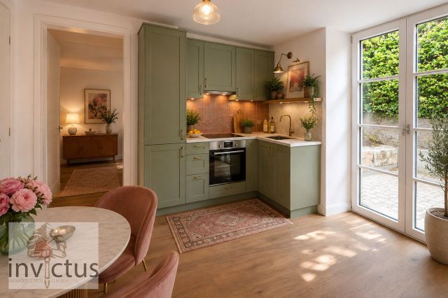 KI- Stilvolle Küche mit Blush-Diningbereich