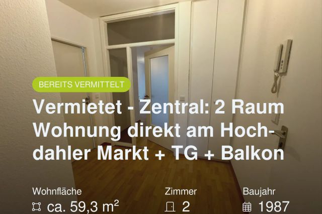 Nicht mehr verfügbar: Vermietet – Zentral: 2 Raum Wohnung direkt am Hochdahler Markt + TG + Balkon