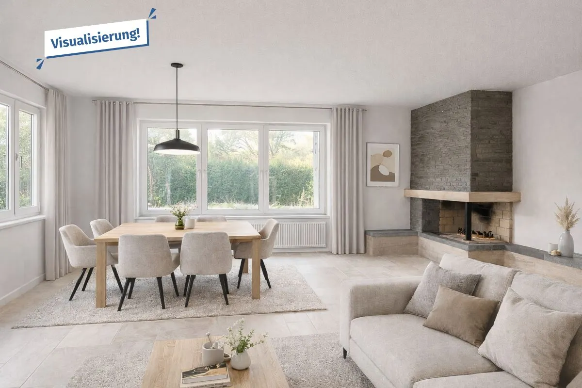 Wohnzimmer mit Kamin visualisiert