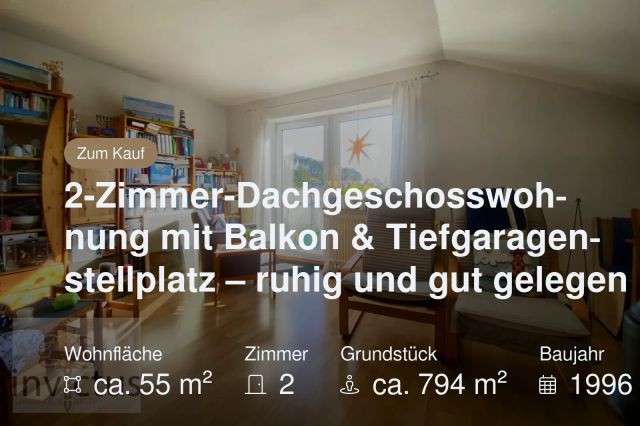 Nicht mehr verfügbar: 2-Zimmer-Dachgeschosswohnung mit Balkon & Tiefgaragenstellplatz – ruhig und gut gelegen