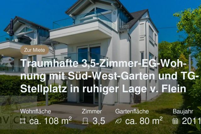 Neu im Angebot: Traumhafte 3,5-Zimmer-EG-Wohnung mit Süd-West-Garten und TG-Stellplatz in ruhiger Lage v. Flein