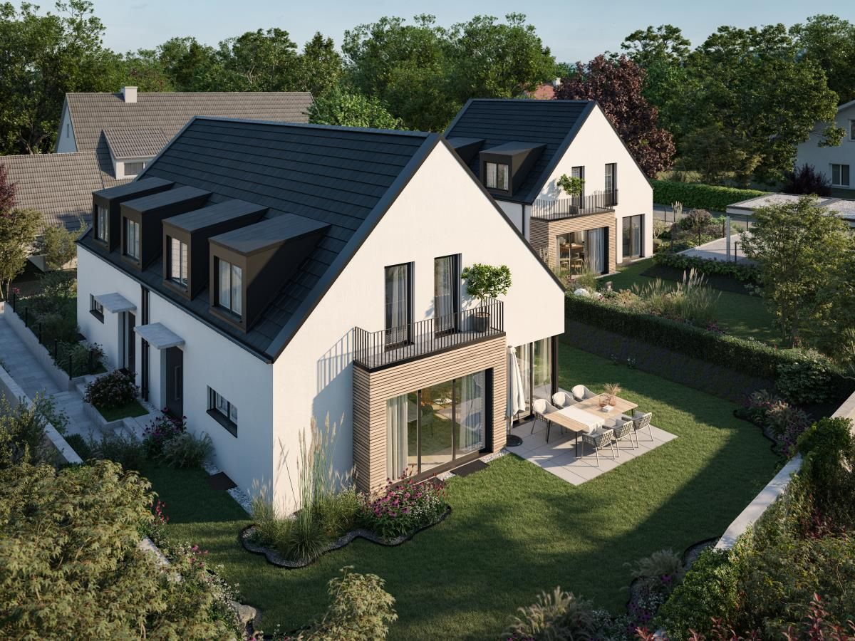 Das neue Wohngefühl. Ein modernes Doppelhaus und ein Einfamilienhaus.
