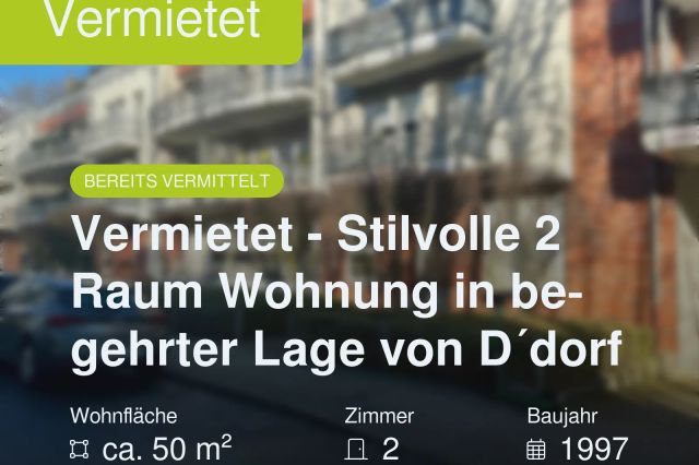 Nicht mehr verfügbar: Vermietet – Stilvolle 2 Raum Wohnung in begehrter Lage von D´dorf