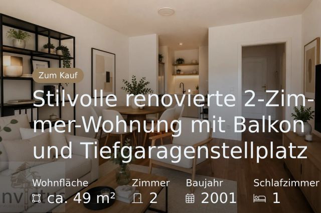 Neu im Angebot: Stilvolle renovierte 2-Zimmer-Wohnung mit Balkon und Tiefgaragenstellplatz