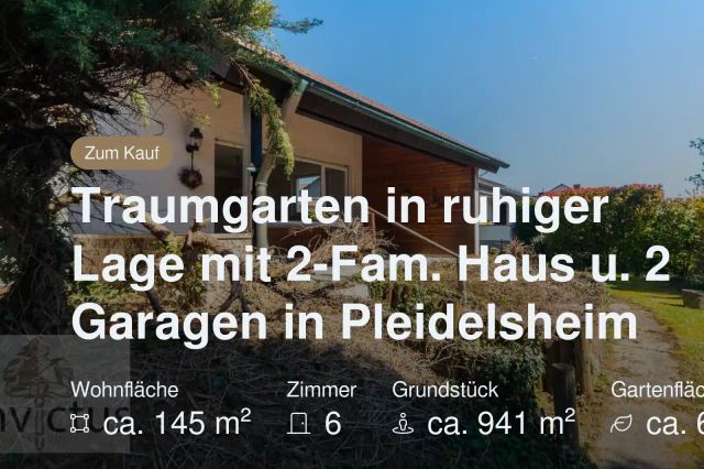 Nicht mehr verfügbar: Traumgarten in ruhiger Lage mit 2-Fam. Haus u. 2 Garagen in Pleidelsheim
