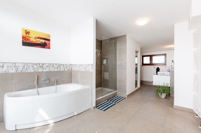 Wellnessbad mit Sauna und Zugang zur Dachterrasse
