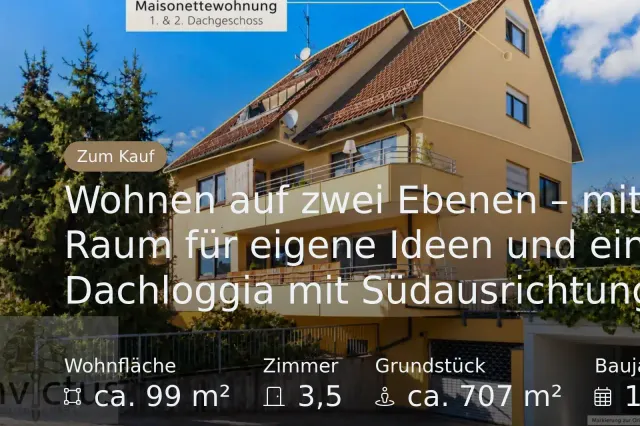Neu im Angebot: Wohnen auf zwei Ebenen – mit Raum für eigene Ideen und einer Dachloggia mit Südausrichtung