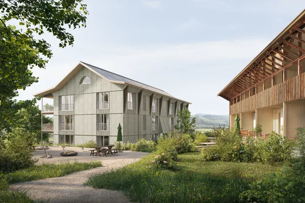 Neubauprojekt Villigerscheune - Gartenansicht (Visualisierung)