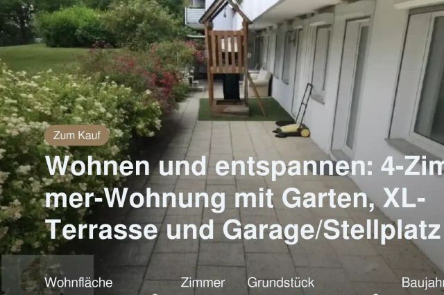 Nicht mehr verfügbar: Wohnen und entspannen: 4-Zimmer-Wohnung mit Garten, XL-Terrasse und Garage/Stellplatz