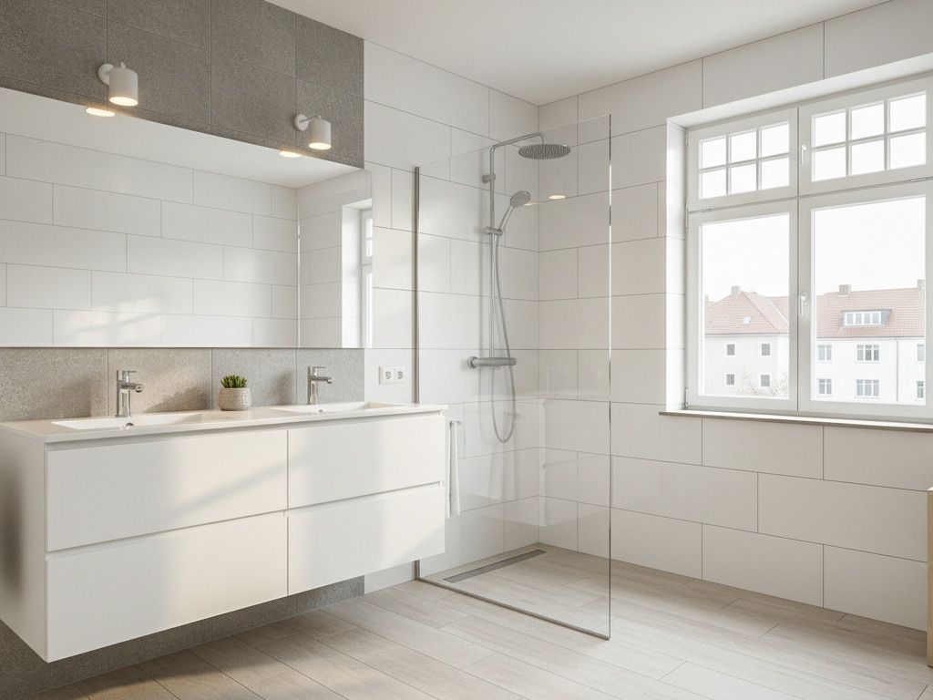 Bad mit bodengleicher Dusche (KI-Visualisierung)
