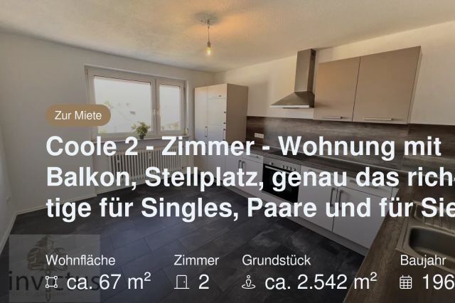 Nicht mehr verfügbar: Coole 2 – Zimmer – Wohnung mit Balkon, Stellplatz, genau das richtige für Singles, Paare und für Sie