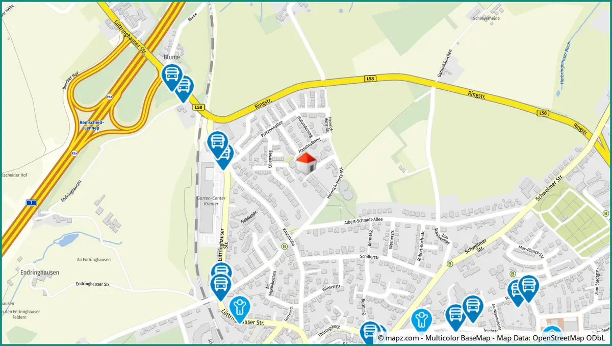 Kartenausschnitt Heinrich-Hertz-Straße mit guter Infrastruktur