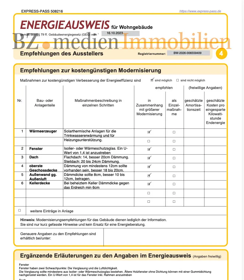 Enegieausweis Hinweis