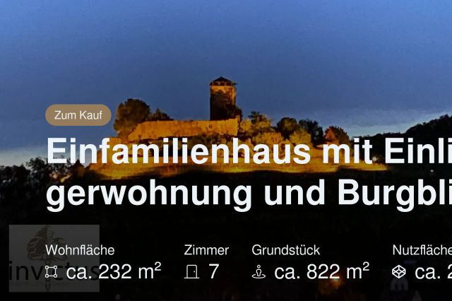 Nicht mehr verfügbar: Einfamilienhaus mit Einliegerwohnung und Burgblick