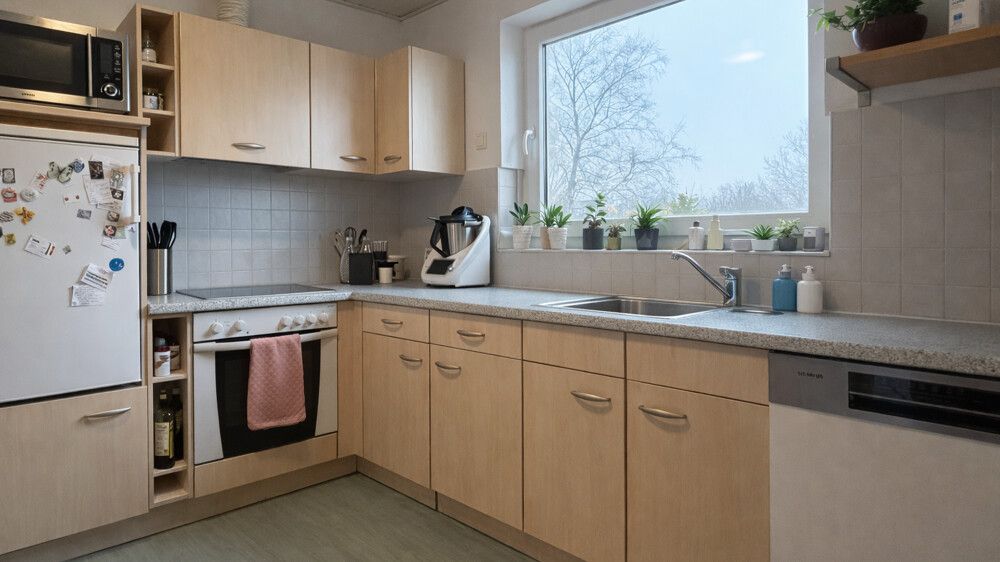 Der Küchenberreich mit Einbauküche