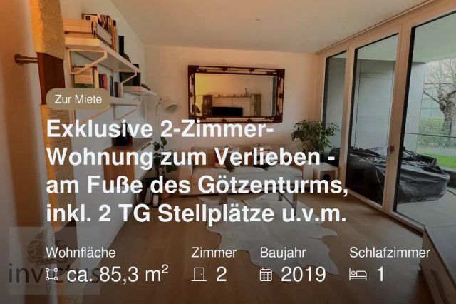 Nicht mehr verfügbar: Exklusive 2-Zimmer-Wohnung zum Verlieben – am Fuße des Götzenturms, inkl. 2 TG Stellplätze u.v.m.