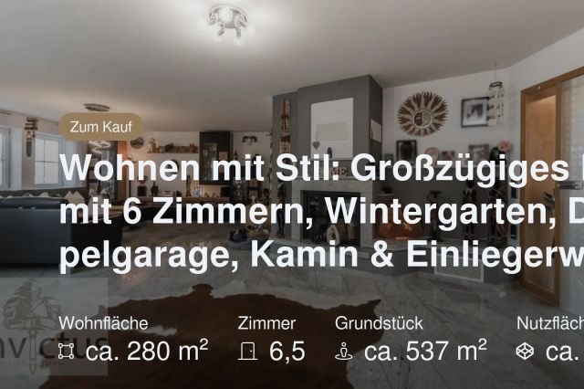 Nicht mehr verfügbar: Wohnen mit Stil: Großzügiges Haus mit 6 Zimmern, Wintergarten, Doppelgarage, Kamin & Einliegerwhg!
