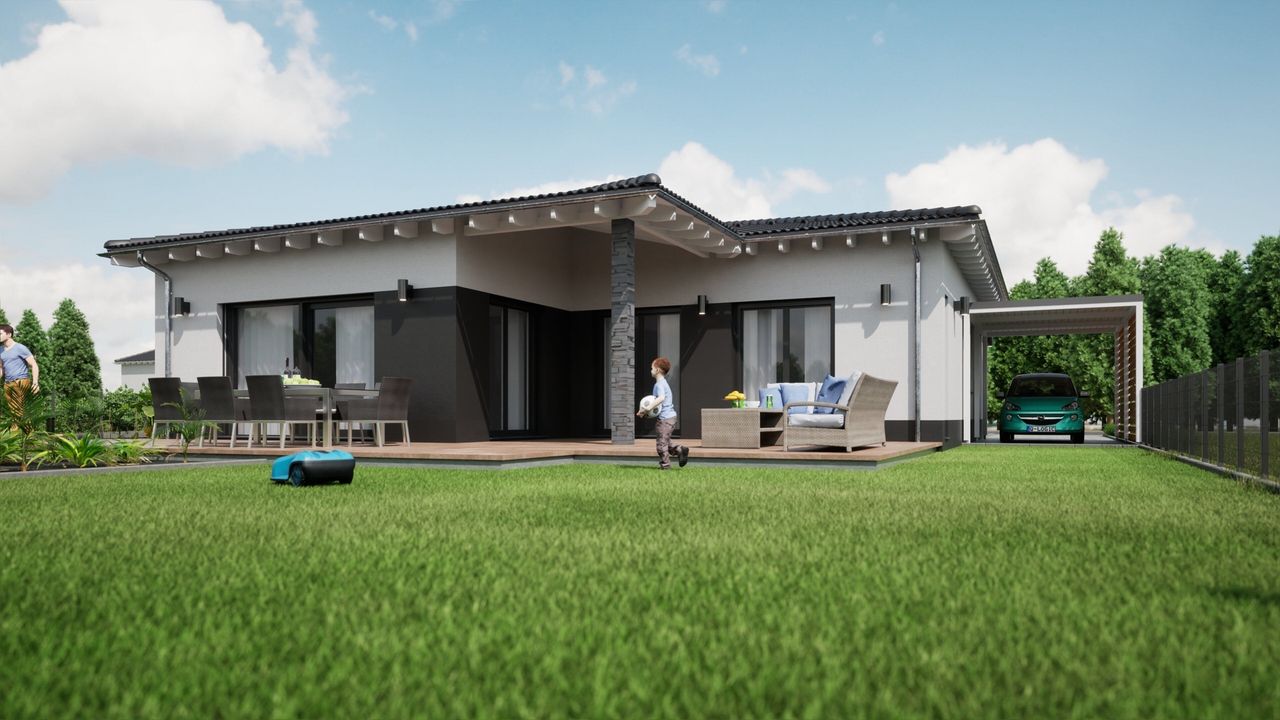 Q13 - Bungalow 13x15m - Terrassenansicht