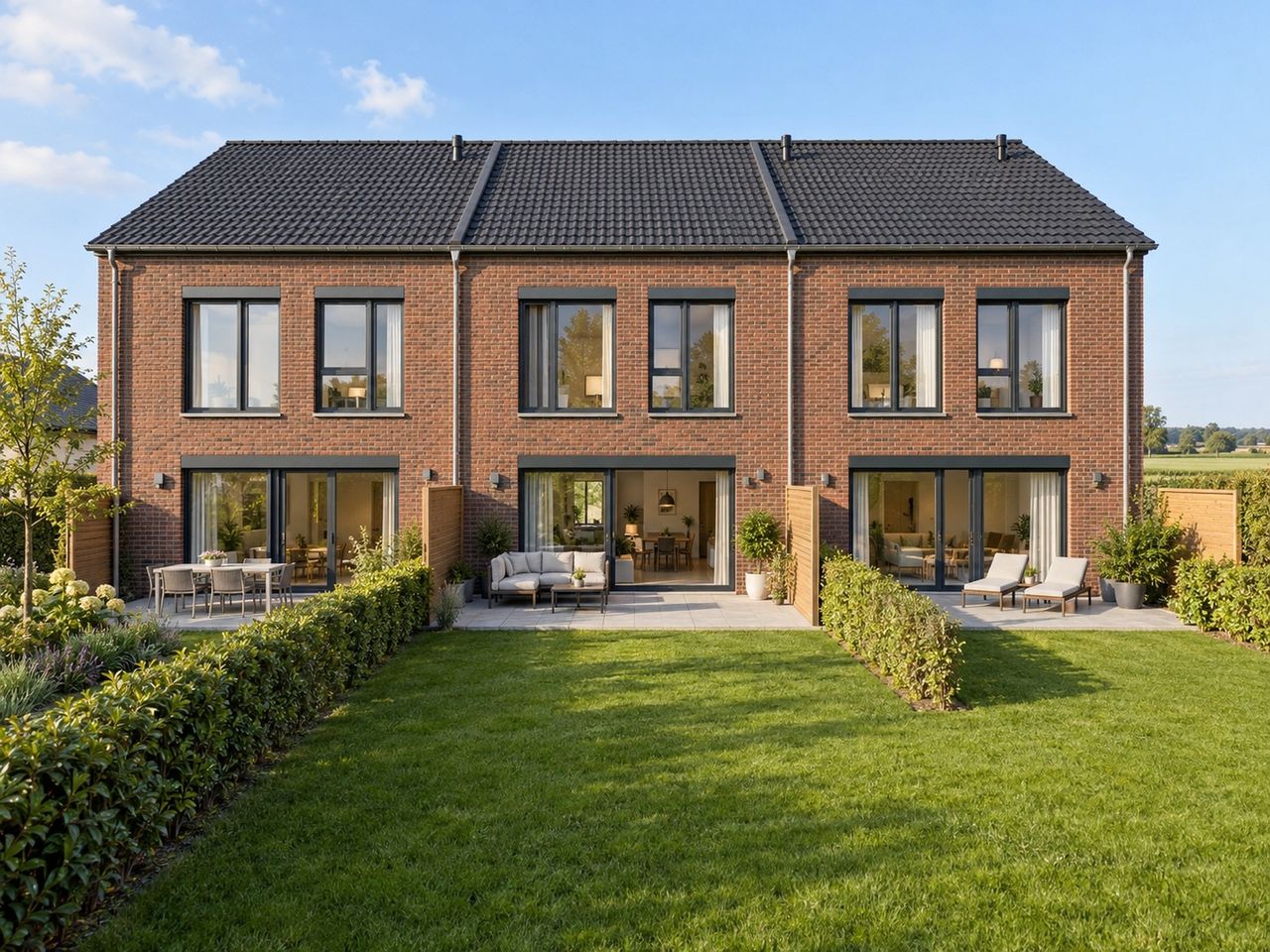 Gartenseite mit Terrassen (KI-Visualisierung)