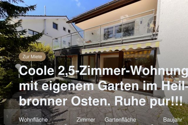 Nicht mehr verfügbar: Coole 2,5-Zimmer-Wohnung mit eigenem Garten im Heilbronner Osten. Ruhe pur!!!