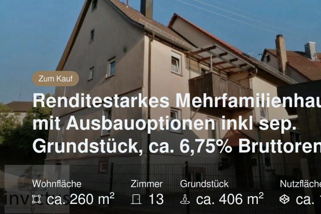 Neu im Angebot: Renditestarkes Mehrfamilienhaus mit Ausbauoptionen inkl sep. Grundstück, ca. 6,75% Bruttorendite