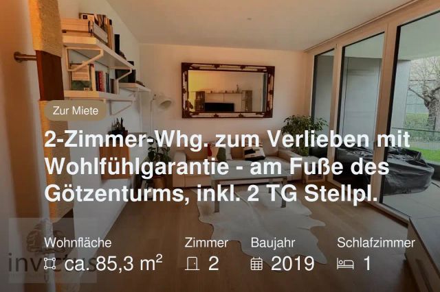 Nicht mehr verfügbar: 2-Zimmer-Whg. zum Verlieben mit Wohlfühlgarantie – am Fuße des Götzenturms, inkl. 2 TG Stellpl.