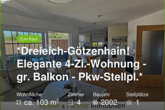 Neu im Angebot: *Dreieich-Götzenhain! Elegante 4-Zi.-Wohnung – gr. Balkon – Pkw-Stellpl.*