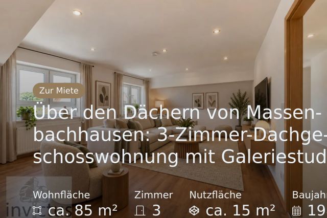Neu im Angebot: Über den Dächern von Massenbachhausen: 3-Zimmer-Dachgeschosswohnung mit Galeriestudio