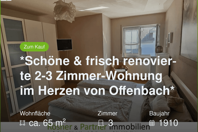 Neu im Angebot: *Schöne & frisch renovierte 2-3 Zimmer-Wohnung im Herzen von Offenbach*