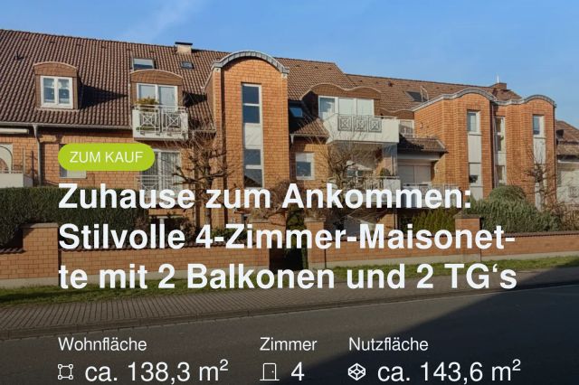 Neu im Angebot: Reserviert – Grosse 4-Zimmer-Maisonette mit 2 Balkonen und 2 TG‘s