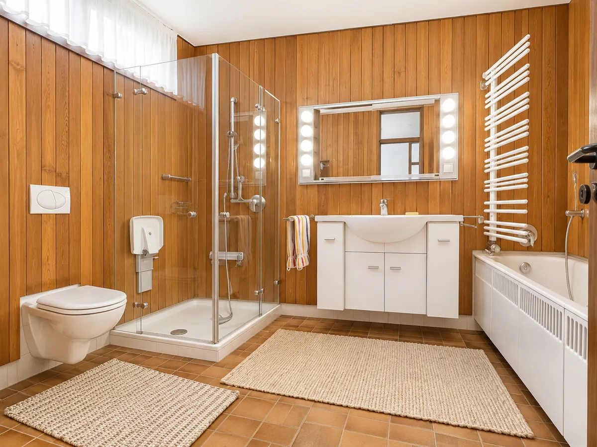 Das zweite Bad mit Wanne und einem tiefen Einstieg der Dusche 