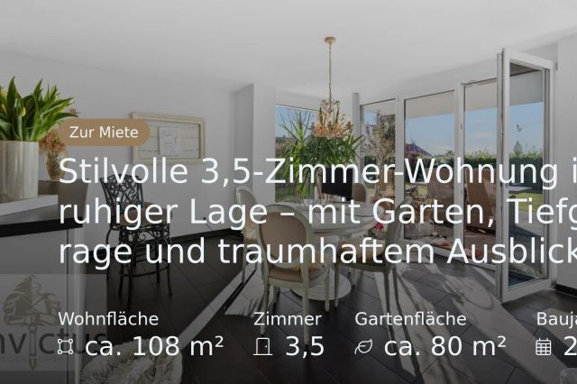 Nicht mehr verfügbar: Stilvolle 3,5-Zimmer-Wohnung in ruhiger Lage – mit Garten, Tiefgarage und traumhaftem Ausblick
